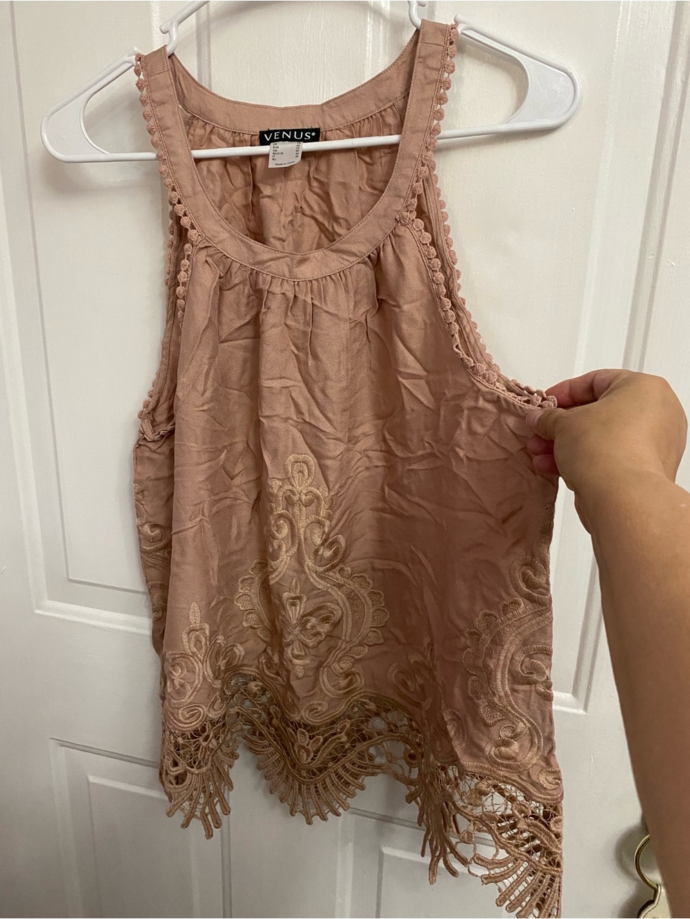 VENUS Embroidered Crochet-Trim Sleeveless Tank in Dusty Rose, 16 women’s